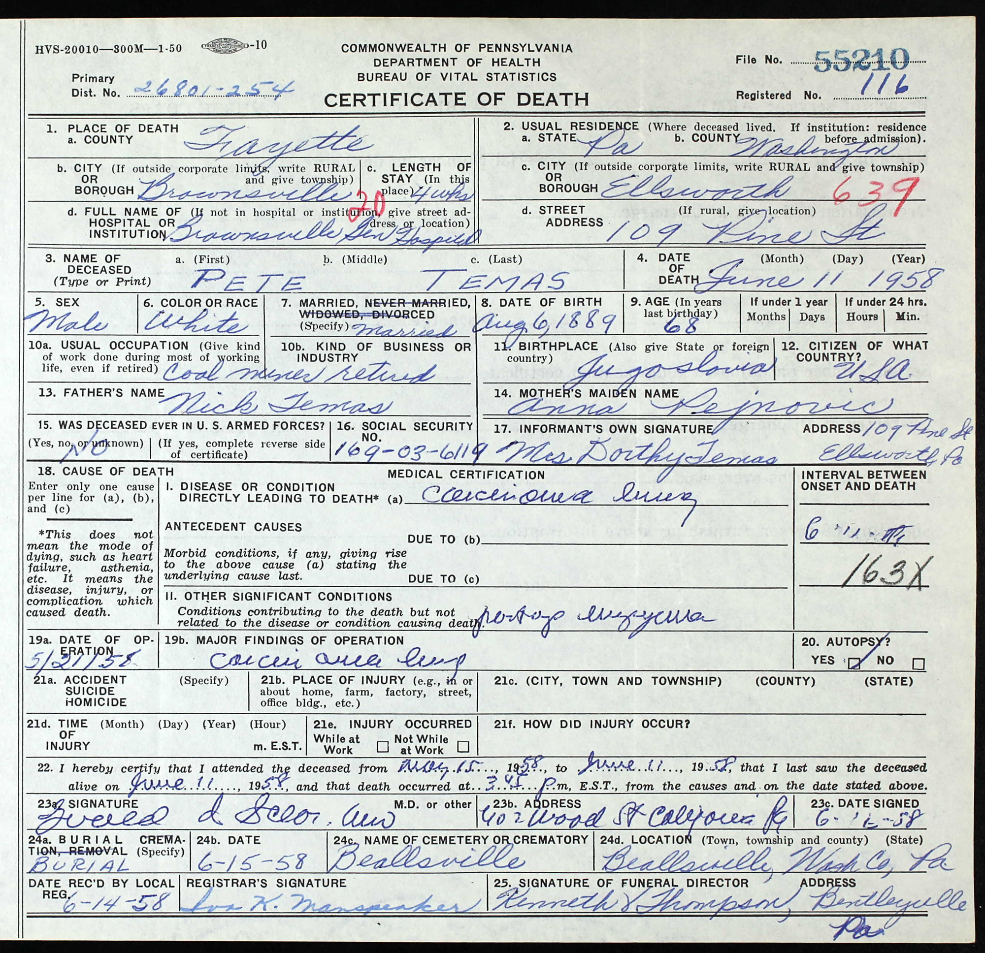 death certificate